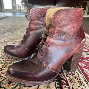 Bed Stu booties, 7.5. Deep red/brown, leather.